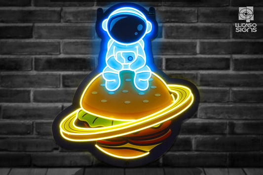 Astronaut on a Burger Kids Neon Sign Lucaso Signs