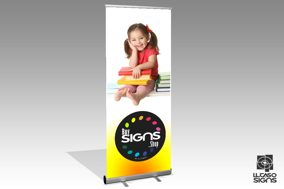 Banner Stand Retractable with Custom Print 32 Inches x 79 Inches